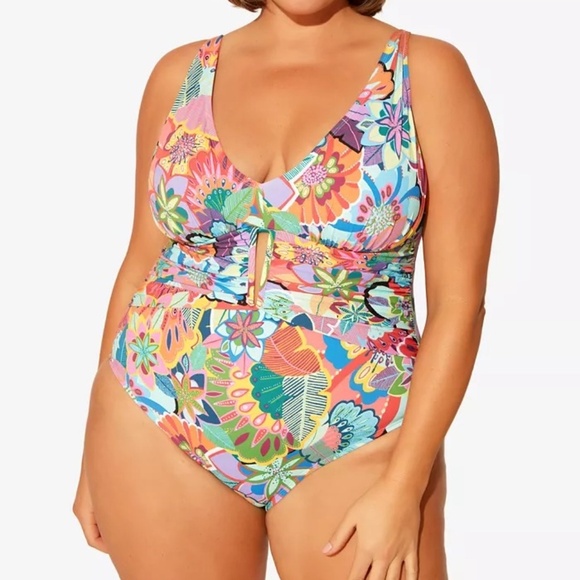 Bleu by Rod Beattie Printed Keyhole One-Piece Swimsuit EUC - Picture 1 of 4